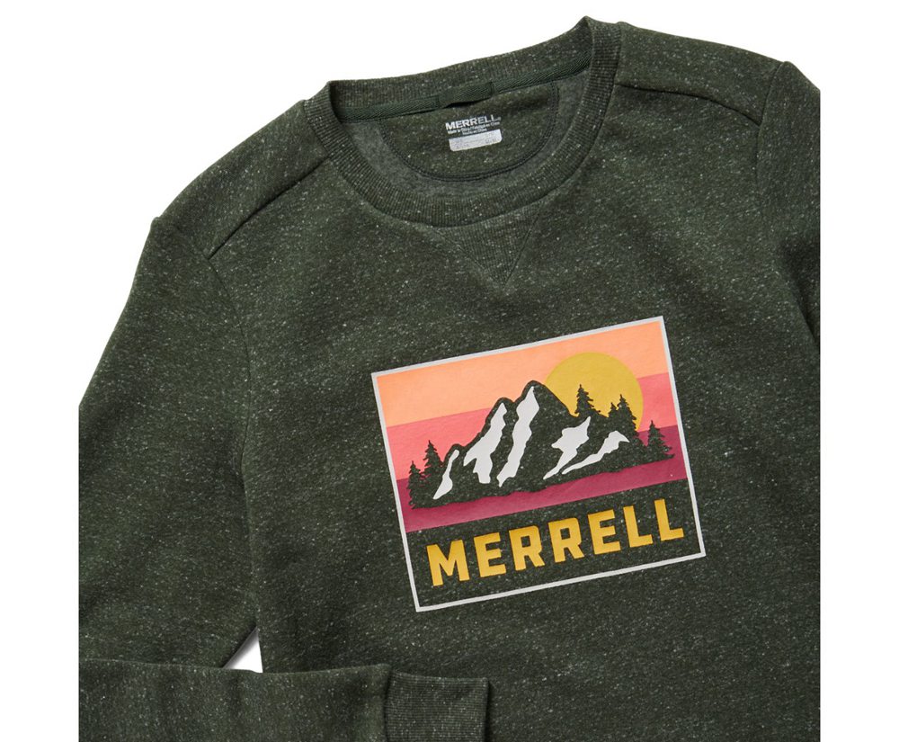 Długi Rękaw Merrell Damskie Oliwkowe - Postcard Crewneck - 182409-PXM